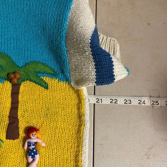 Vintage 80s 3D Hand-Knit Beach Scene Sweater โ Whimsical Summer Coastal Kitsch - Picture 9 of 11